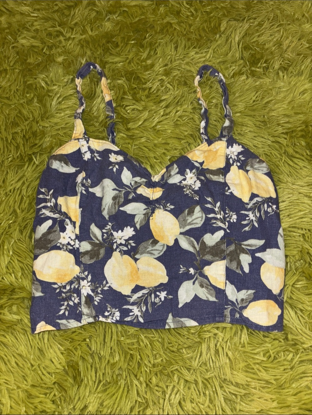Abercrombie and Fitch Lemon Print Smocked Crop Top